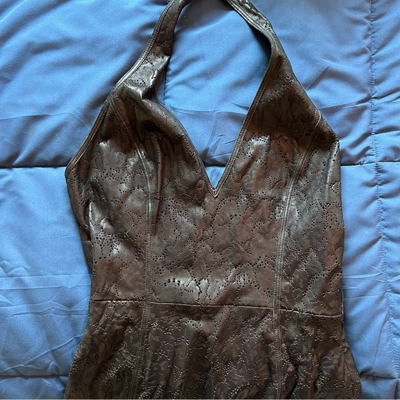 Gianni Versace | Laser Perforated 100% Leather Halter Dress Vintage - Picture 2 of 12